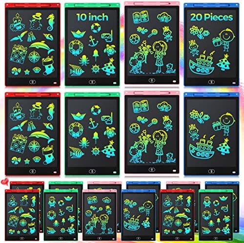 20 Pcs LCD Writing Tablet for Kids 10 Inch Electronic Doodle Board Colorful Screen Doodle Board Erasable Pad Drawing Pad for Kids Toddler 6 Years Old Educational Learning Toy (Black Screen)
