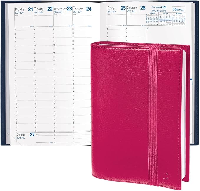 Quo Vadis 2026 Minister - Weekly/Monthly Planner - 12 Months, Jan. to Dec. - 6 1/4 x 9 3/8" - Grained Faux Leather Kali Rose Grenadine Cover- Time Management Appointment Organizer