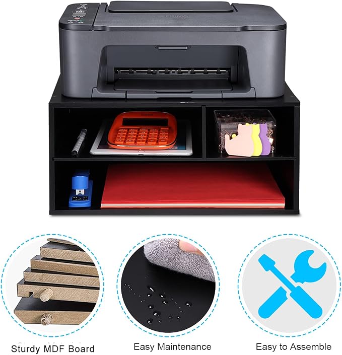 EMERIT Printer Stand Shelf with Storage Wood Desk Paper Organzier for Home/Office,Printer Riser, 2 Tire