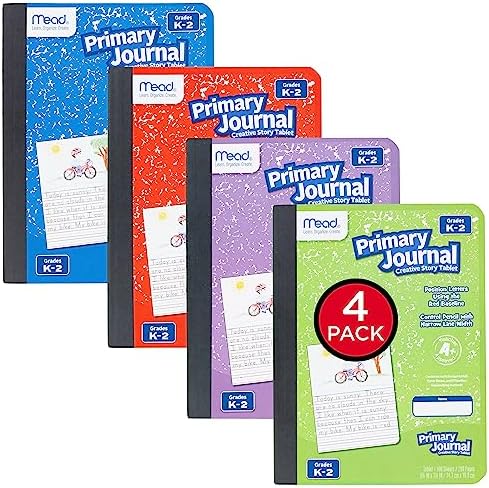 Mead Primary Journal Creative Story Tablet Composition Notebook, 7.5" x 9.75", Grades K-2, 100 Sheets, 4 Pack, Assorted Colors (610051-ECM)