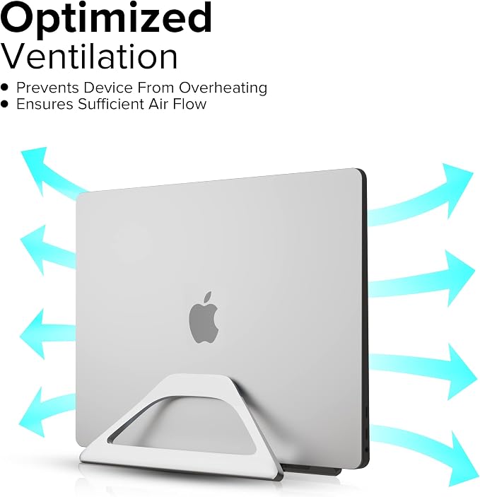 Aluminum Vertical Laptop Stand with Gravity Auto-Lock – Adjustable Laptop Holder Vertical fits MacBook Pro/Air, Chromebook & Gaming Laptops up to 17.3" – Space-Saving Desktop Dock - Silver