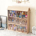 Wooden Figurine Display Case,House-Shaped Cabinet with 2 Movable Shelves | 3-Tier,Dust-Proof Acrylic Door for Collectibles Toys Figures Souvenirs (19.49x4.72x22.05 inches)