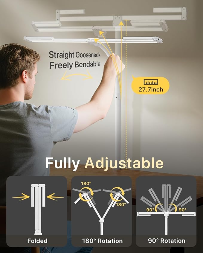 ONEMIX LED Desk Lamp with Base, 42-Inch 4-Panel Light for Dual Monitors | 1800 Lumens, 4 Adjustable Panels, 5 Color Temps, 5 Brightness Levels, Remote, Timer, Flicker-Free for Home Office