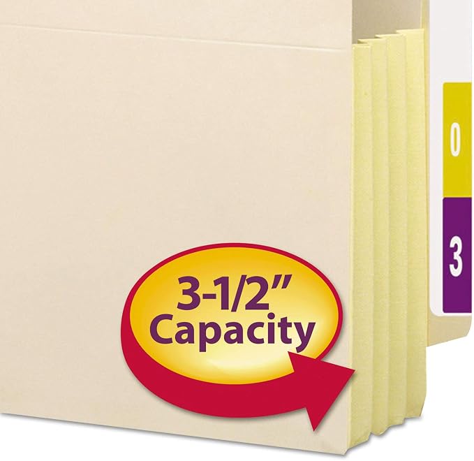 Smead End Tab File Pocket, Reinforced Straight-Cut Tab, 3-1/2" Expansion, Tyvek®-Lined® Gusset, Letter Size, Manila, 10 per Box (75164)