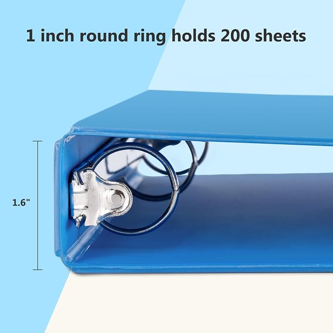 ViVin 1 Inch Round Ring View Binder for Durability, 6-Pack (Light Blue) | Standard 3 Ring Binder for 200 Sheets of US Letter Size Paper, PVC-Free, Clear View Cover, Office Home School Use