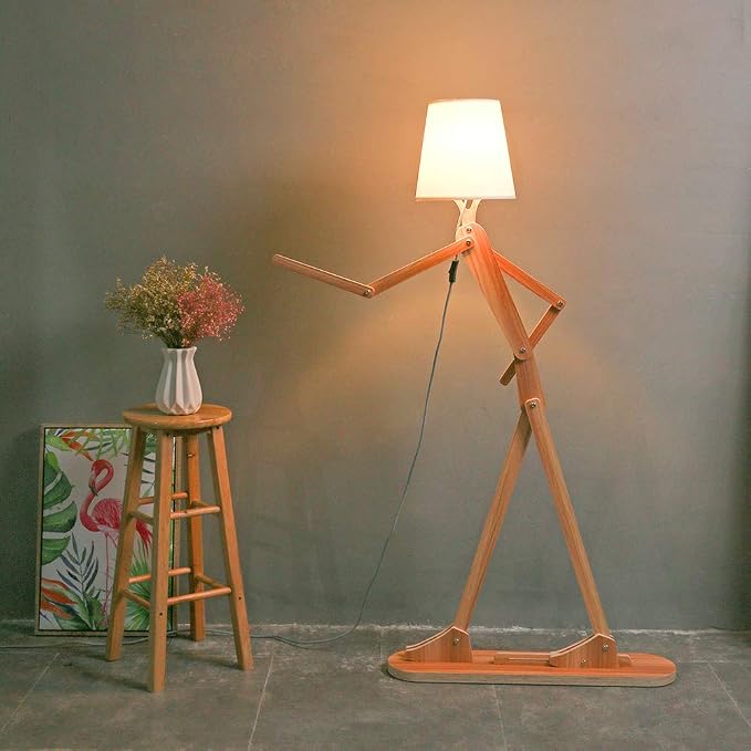 Cool Corner Reading Tall Wood Floor Lamp, LED Bulb Included, Ash | Gift Ideas for Living Room, Bedroom, Kids Room Bedside, Office, Decorative Arc Standing Lighting, Creative Swing Arm