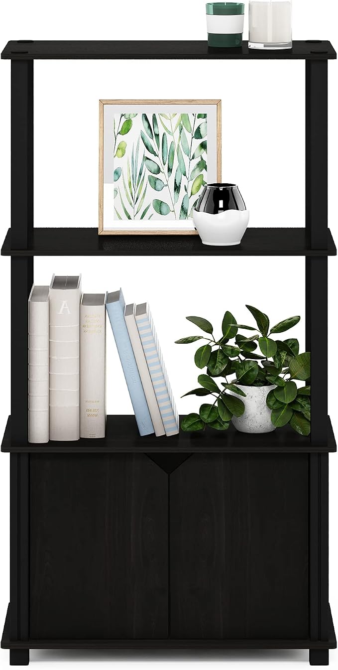Furinno GO GREEN Storage Shelves, 4-Tier Book Shelf, Bookcase, Display Shelf with Open Shelf and Closed Storage, for Organization and Storage, Living Room, Garage, Home Office, Espresso