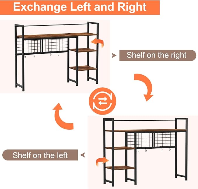 Snughome Desk Shelf, 38.6" Desktop Organizer Shelf, Desk Hutch for Computer Monitor, 4 Tier Desk Display Rack with Pegboard Hooks Set, Wood Desktop Bookshelf for Home Office Dorm