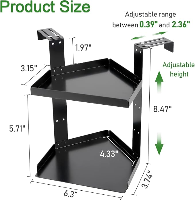 Office Cubicle Shelf, Double Layer Cubicle Storage with Adjustable Hooks | Shelf Organizer Accessories, Height Adjustable Hanging Corner Shelf Store for Plant, Book, Photo Frames, Paper Towel, Black