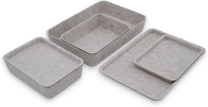 Oatmeal Lidded Felt Drawer Organizers 3pc Office Makeup Storage Box