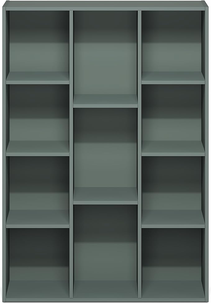 Furinno LUDER Book Shelf, 11-Cube Bookshelf, Reversible Bookcase, 9.4 x 29.1 x 41.7, Easy Assembly, for Living Room, Bedroom, Home Office, Sage Green