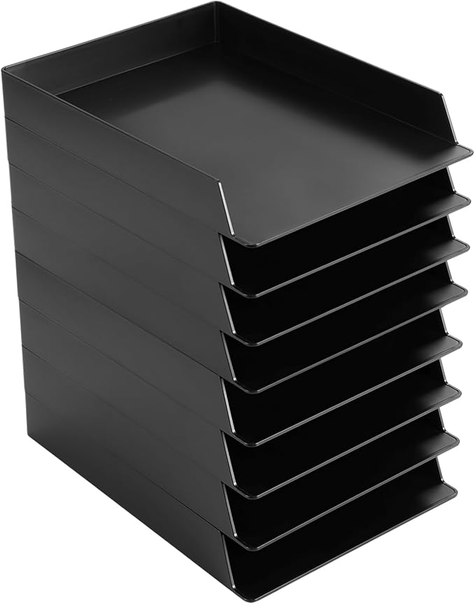 20 Pcs Stackable Paper Trays Rectangular Plastic Desk Holder Desktop Document File Organizer Storage Letter for Back to School Office Classroom (Black)