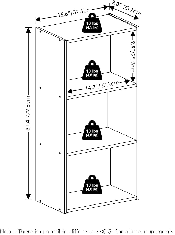 Furinno LUDER Book Shelf, 3-Tier Modern Bookshelf, Open Shelves Bookcase, 9.3" x 16" x 31.4", for Living Room, Bedroom, Home Office, Amber Pine