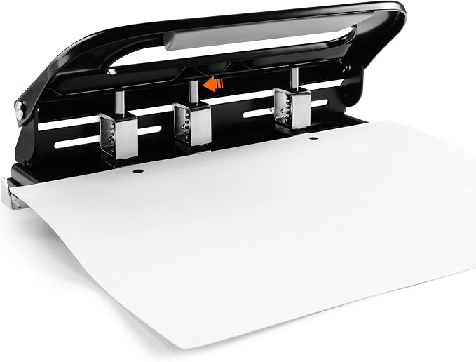 Amazon Basics 3 Hole Punch with Easy-Clean Tray, 30 Sheet Capacity, Black, 6-Pack