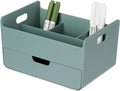 BLUE GINKGO Portable Desk Organizer, Green, Made in Korea | 3 Compartments. Half Drawer. Everyday Storage.