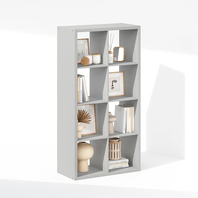 Furinno Simple 8-Cube Storage Organizer, Extra Thick Frame, Pale Grey | Vertical/Horizontal, Open Back, Display Shelf, Shelving Unit, Storage Shelves, for Organization, Living Room, Home Office