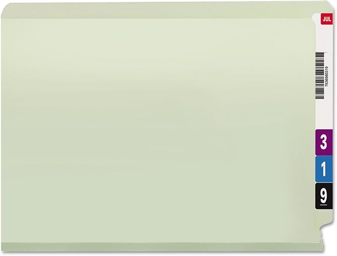 Smead End Tab Pressboard File Folder, Straight-Cut Tab, 2" Expansion, Letter Size, Gray/Green, 25 per Box (26210)