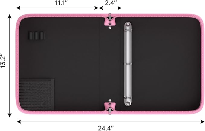 Fireproof 3 Ring Binder with Zipper, 1.5" D Rings Holds 375 Sheets | Fits Letter Size,Compatible with Clear Page Protectors,Built-in Net Pouch Pen Holder,Portable Safe Storage,1 Pack,Pink