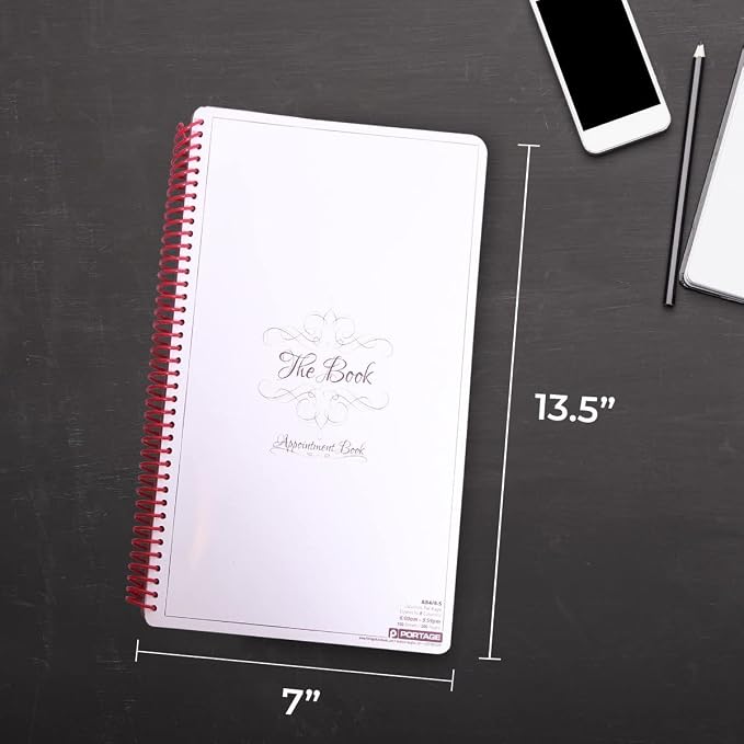 Portage Notebooks Appointment Book – Large 7" x 13.5" Undated Planner for Daily Scheduling - 3 Column Professional Daily Planner Undated for Office, Home, or Salon Use