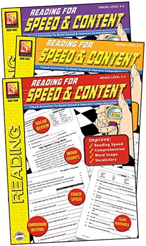 Remedia Publications REM1043 Reading for Speed & Content 3-Book Set Grade 0.79" Height, 8.66" Wide, 11.26" Length (Pack of 3)