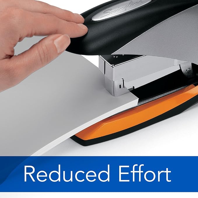 Swingline Stapler, 70 Sheet Capacity, Optima 70, Jam Free, Reduced Effort, Soft Grip, Metal, Silver/Black/Orange (87875), Full Strip 3/8" Staples (Pack of 3)