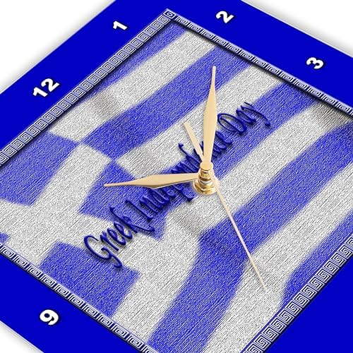3dRose Wall Clock Silent - 15 inch - Image of Greek Independence Day, Greek Flag, Blue - Greek Independence Day Design