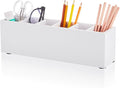 Jetec Wooden Pencil Pen Holder for Desk 6 Compartments Cosmetic Makeup Brush Stationery Office Desktop Organizers for Countertop Adjustable Silverware Caddy for Party, Art Supplies,Home(White)