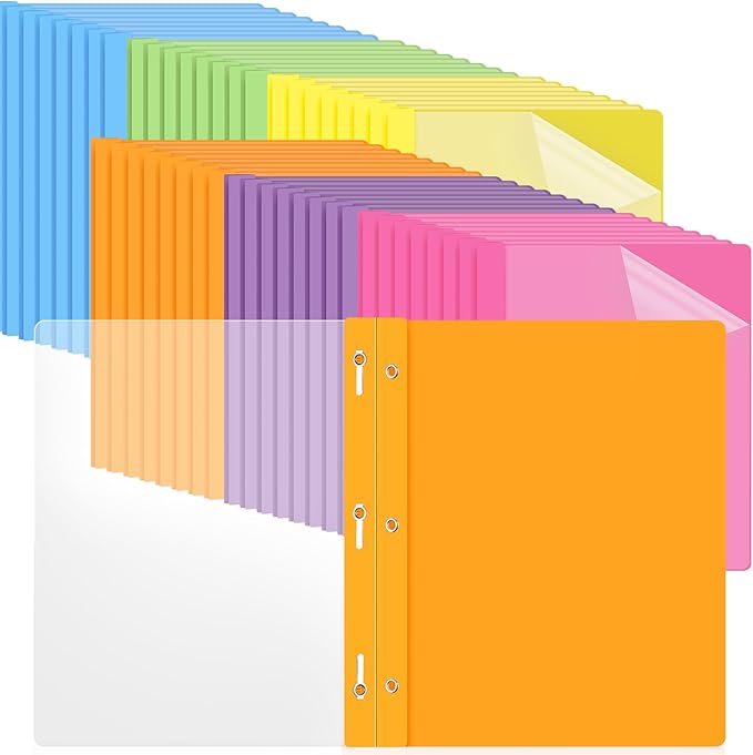 Feifeiya 72 Pack Plastic Report Covers with 3 Prongs Presentation Folders Bulk, 100 Sheet Capacity, Clear Front Report Covers for Presentation Document Paper School Office Supplies (Fresh Colors)