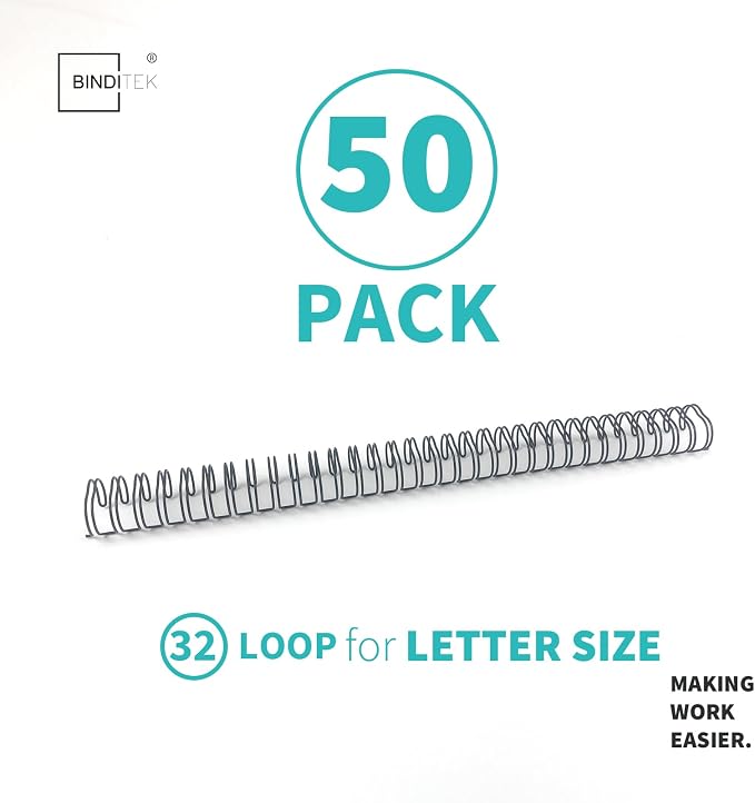Metal Double Loop Wire Binding Spines, 9/16 Inch, 3:1 Pitch, Black 50 Pack | Wire Binding Spines for Letter Size, 32-Loop, 120 Sheet Capacity, for Reports, Manuals and Projects