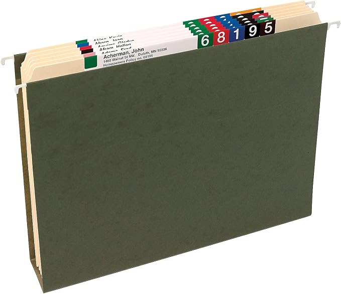 Smead Hanging File Folder with Tab, 1/3-Cut Adjustable Tab, Legal Size, Standard Green, 25 per Box (3-Inch Expansion, Legal)