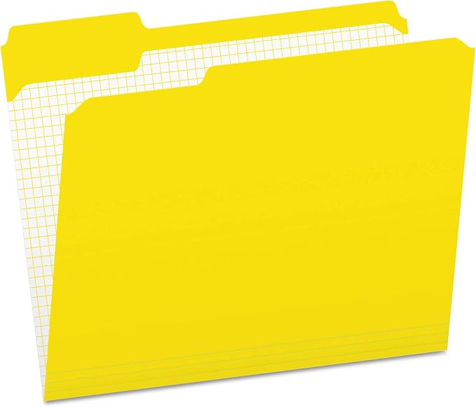 Pendaflex Color File Folders with Interior Grid, Letter Size, Yellow, 1/3 Cut, 100/BX (R152 1/3 YEL) | Reverse any folder and the printed interior grid becomes a writing panel. Reinforced tabs, 100 per box, made in the USA.