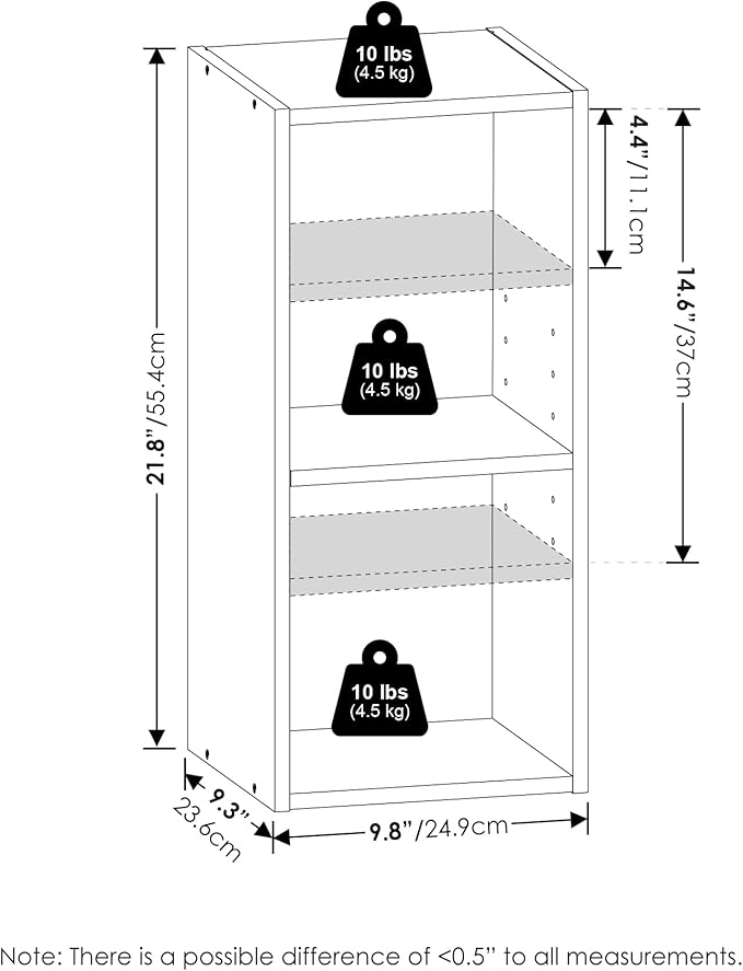 Furinno Fulda Book Shelf, 2-Tier Narrow Bookshelf, Bookcase with 10-in Width Storage Shelf, 9.3 x 9.8 x 21.2, for Living Room, Bedroom, Home Office, Blackwood