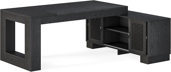 LITTLE TREE L Shaped Executive Desk, Large 63" Executive Desk with File Cabinet, Modern L Shaped Desk, Corner Computer Desk for Home Office & Business Furniture Workstation, Black