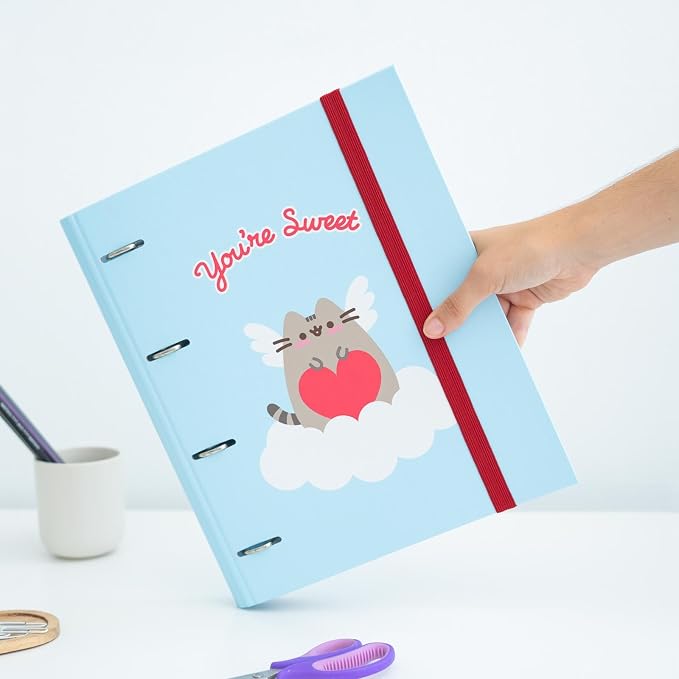 Grupo Erik Pusheen Cat 4 Ring Binder A4 - Kawaii Stationery Gifts, Merch | A4 Folder with Elastic closure, School Folders for Paperwork A4, Back to School Supplies | Pusheen Merchandise
