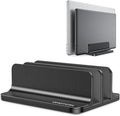 OMOTON Dual Vertical Desk Laptop Stand Holder, Fits MacBook Air/Pro, Black | Aluminum Laptop Storage Rack for Desk, Adjustable Dock for Up to 17.3 in. Gaming Laptop, Space-Saving Desk Organizer