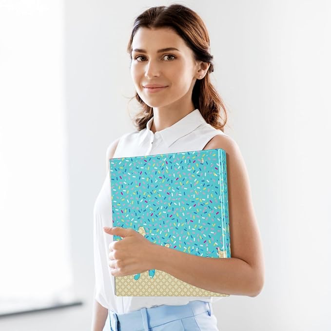 Custom 3 Ring Binder Teal Blue Ice Cream Print 1.5" Round Ring Binders Personalized Name View Binder with 200 Sheet for Kids School Supplies Women Men Office, 1 Pack