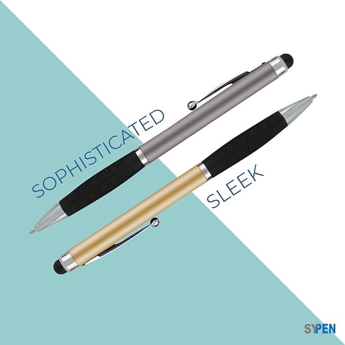 SyPen Personalized Pens With your Custom Logo or Text-600 Pack Bulk-for Businesses, Parties, and Events, 2 in 1 Ballpoint Pen & Stylus for Touchscreen Devices, Silver Barrel, Black Ink