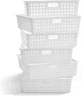 Geetery 6 Pack Classroom Storage Baskets with Handle,White | 14''x10'' Paper Tray Holds A4 Turn in Trays Plastic Paper Baskets Desk Organizer Bin for Classroom, Library, Office, Home
