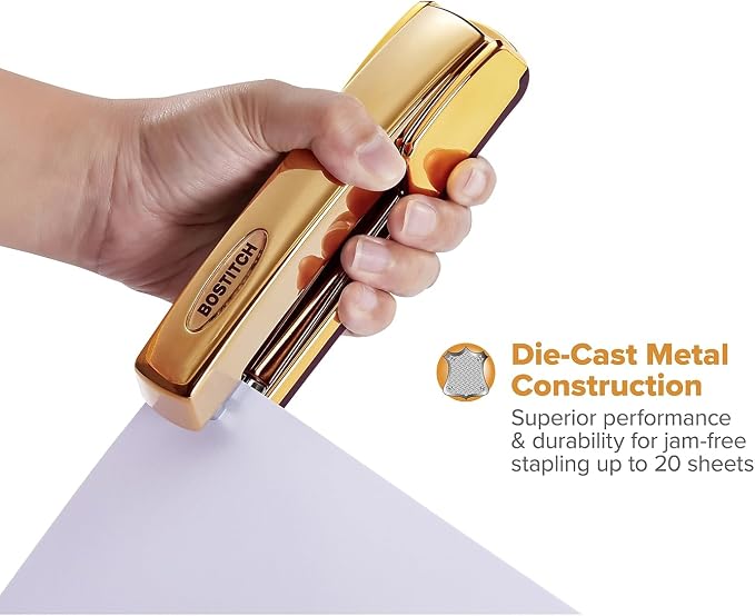 Bostitch Office Professional Metal Executive Stapler, 20 Sheet Capacity, Gold Chrome (B5000-GOLD)