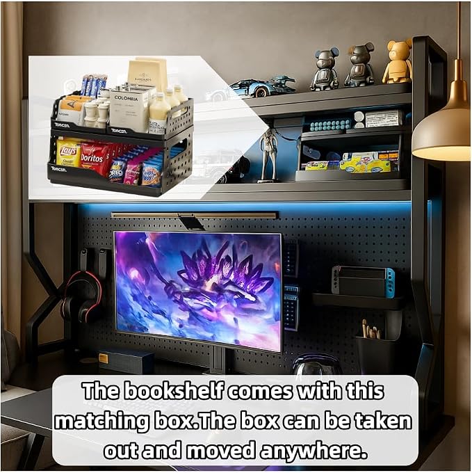 Desktop Bookshelf, Multi-Size pegboard Storage Organizer Rack, Dorm Desk Shelf, Desk Hutch, Desk top Storage Rack, Student Desktop Storage,Desk Shelves for top of des(Black, 45.3" Lx9.9 Wx39 H)