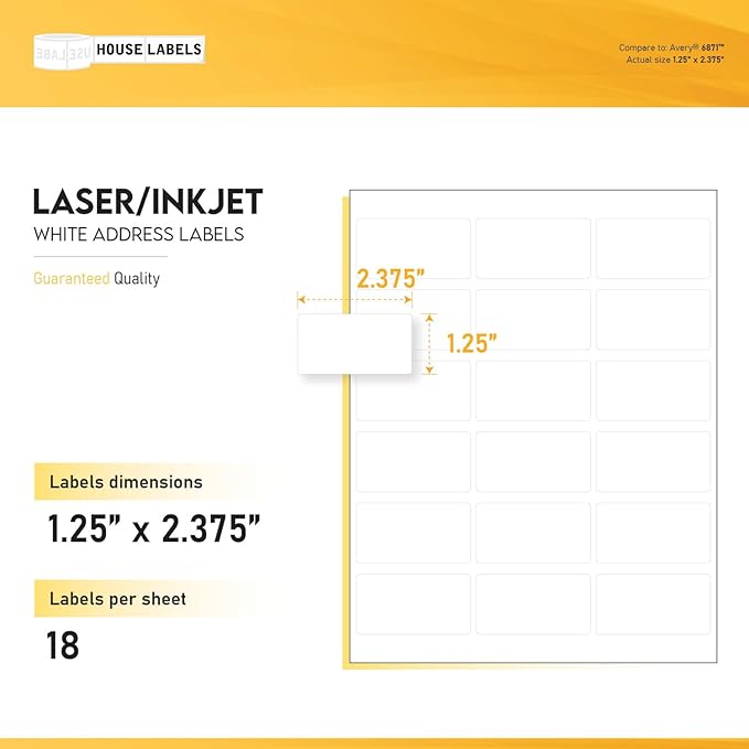HOUSELABELS 18-up Address Labels (2-3/8" x 1-1/4") for Laser and Inkjet Printers, 400 Sheets