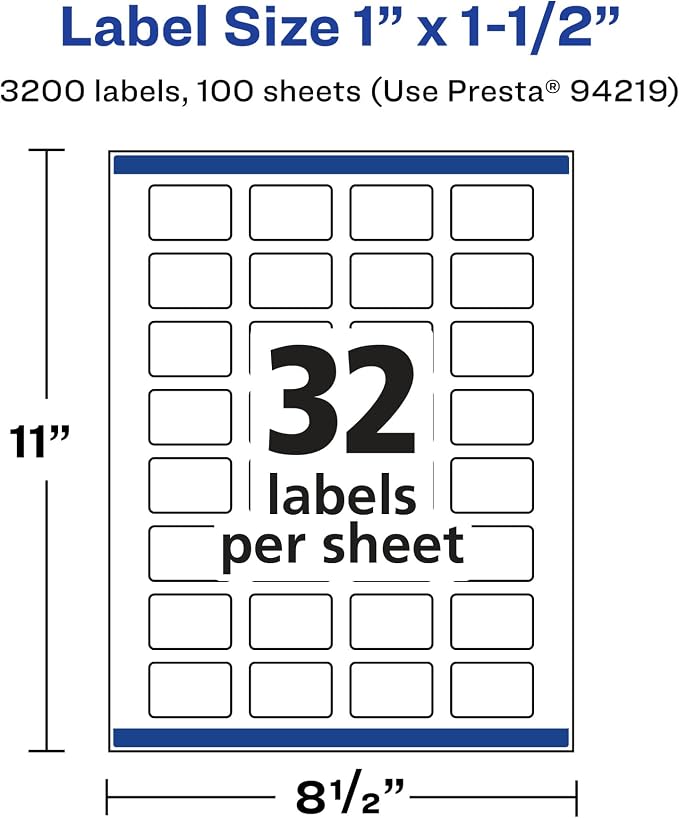 Avery Matte Clear Rectangle Labels, Sure Feed Technology, 1" x 1.5", 3,200 Matte Clear Labels, Print-To-The-Edge, Laser/Inkjet Printable