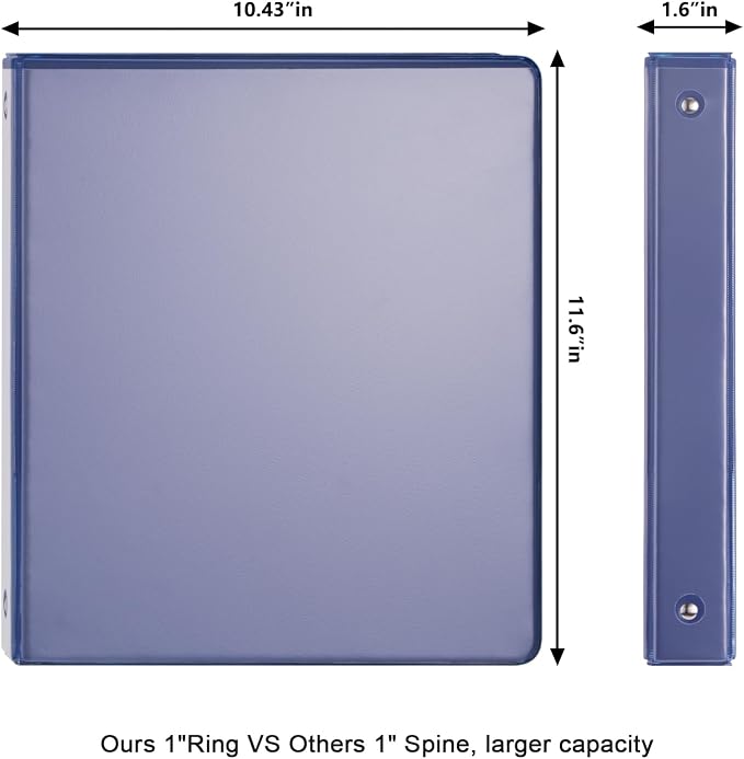 COMIX Sturdy 1 Inch 3 Ring Binder with Clear View Cover | 1"Heavy Duty Round Ring,PVC-Free Board,Holds 200 Letter Sheets,Wholesale for Offices & Classrooms,6 Pack (Dark Blue)