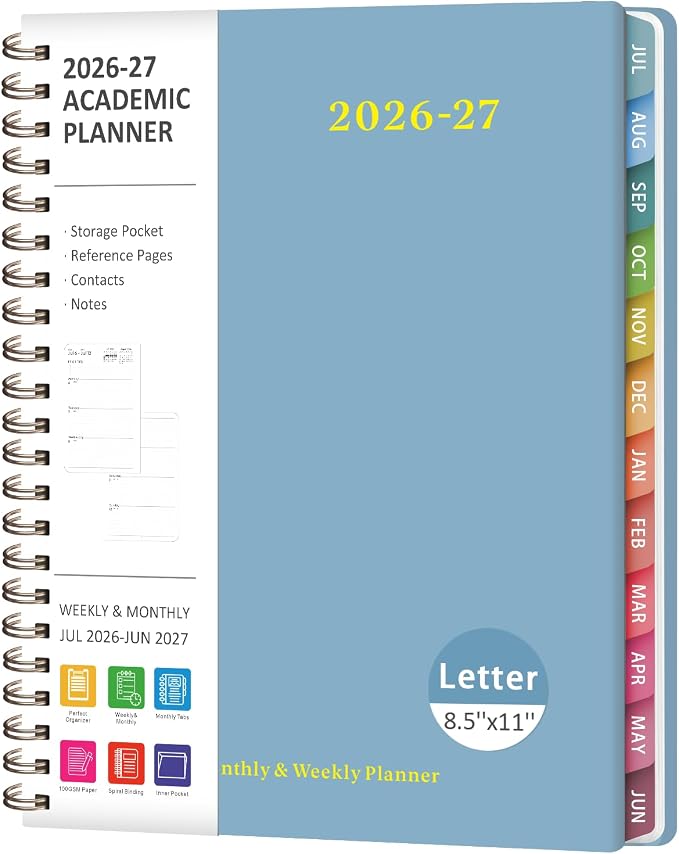Planner 2026-2027, Weekly and Monthly Academic Year Calendar Planner, July 2026 - June 2027, Daily Agenda Book for Office School Supplies, Letter Size(8.5'' x 11'')