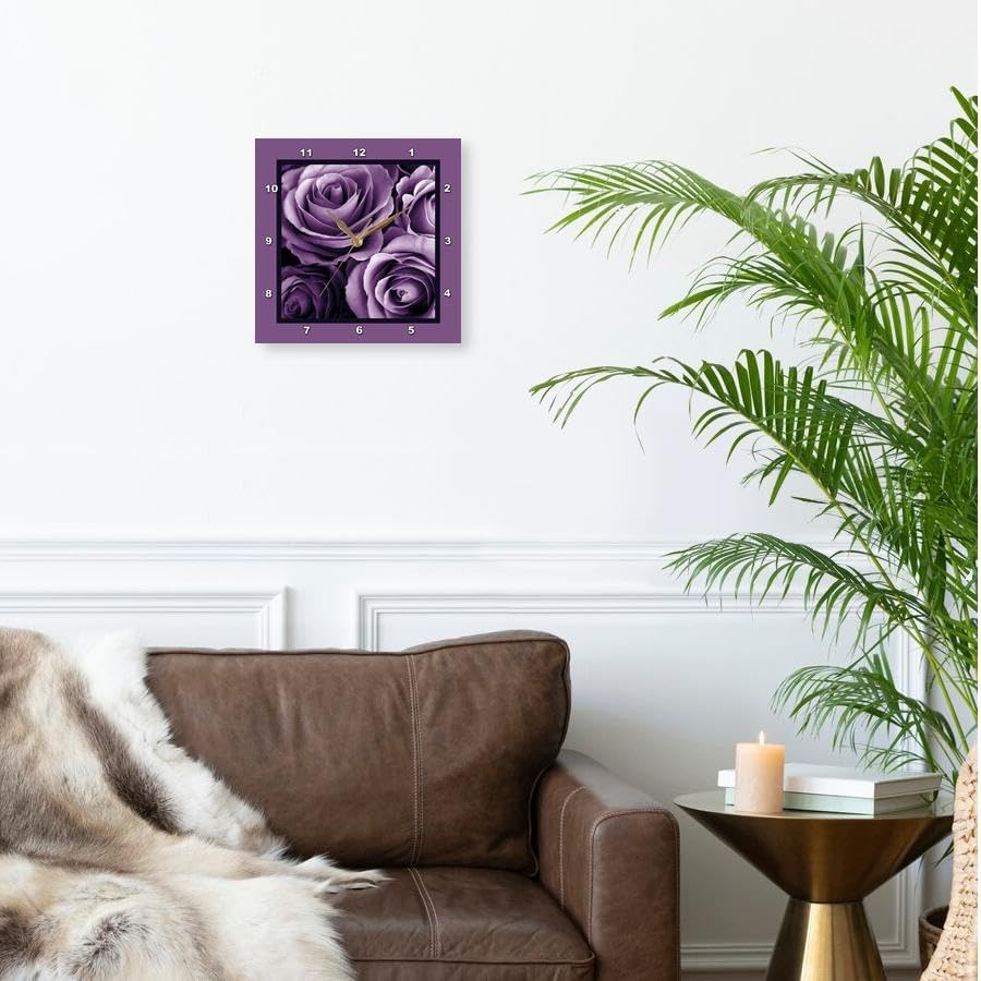 Wall Clock Silent - 13 inch - Close up of Dreamy Lavender Purple Rose Bouquet - Garden Nature Florals Flowers Roses Bouquet