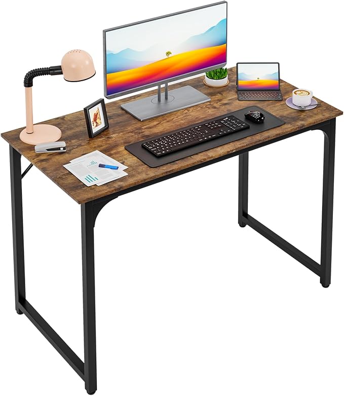 PayLessHere | 39 Inch Computer Desk | Brown | Sturdy Office Desk | Metal Frame, Adjustable Feet | Water-Resistant, Scratchproof Surface | Writing Table for Home Office or Study | Pack of 1