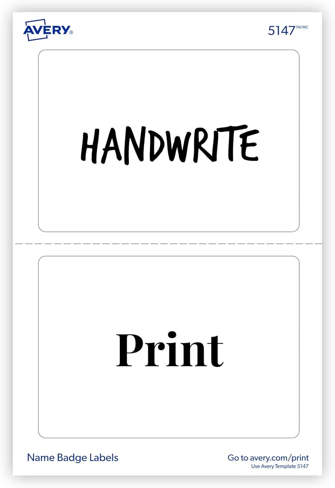 Avery Customizable Name Tags,2-1/3" x 3-3/8",White,100 Removable Name Badges (05147),(Pack of 2)