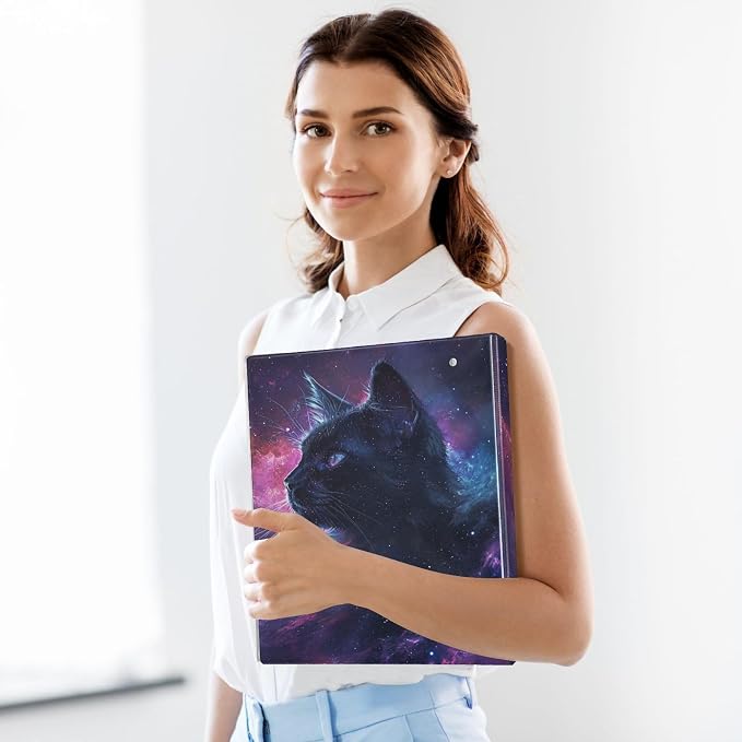 JIPONI 3 Ring Binder Cat Starry Sky 1 Inch Round Binders for Men Women Students, Cute File Organizer for Office School, 2pcs