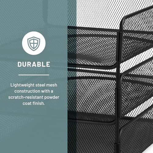 Safco Onyx Desk Organizer, 3 Trays, Office and Classroom Mailbox, Paper and Mail Sorter, Steel Mesh, Black