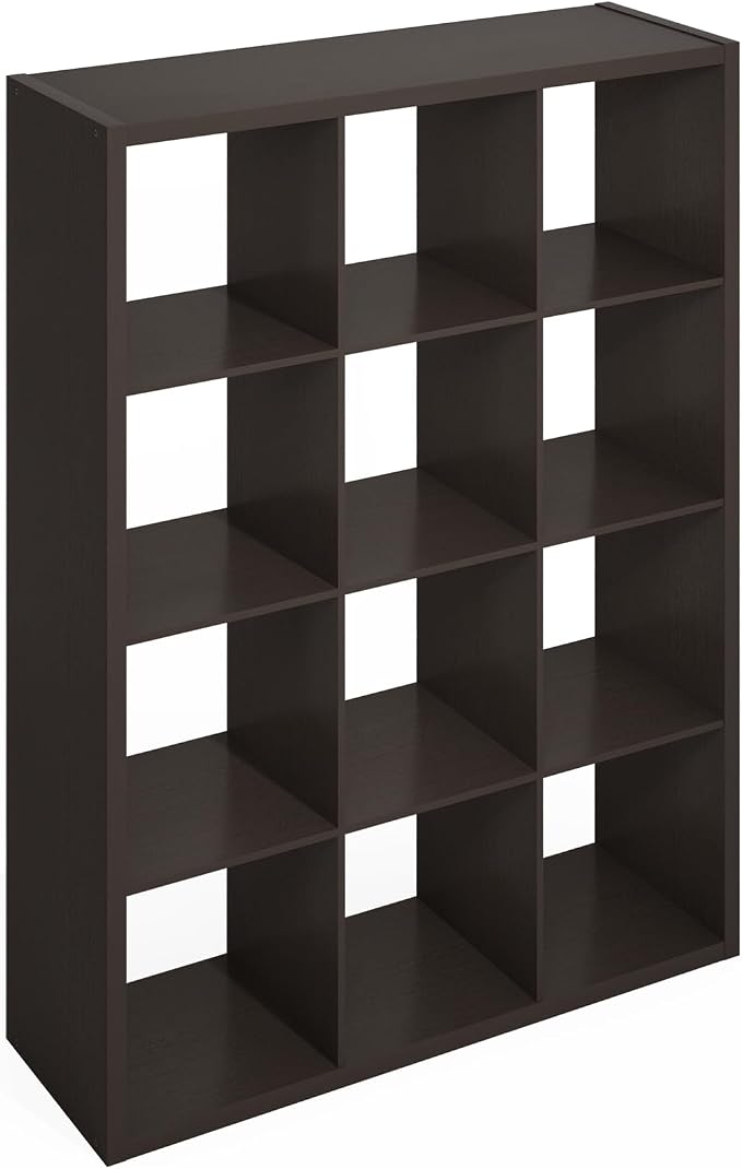 Furinno Simple 12-Cube Storage Organizer, Extra Thick Frame, Black Oak | Vertical/Horizontal, Open Back, Display Shelf, Shelving Unit, Storage Shelves, for Organization, Living Room, Home Office